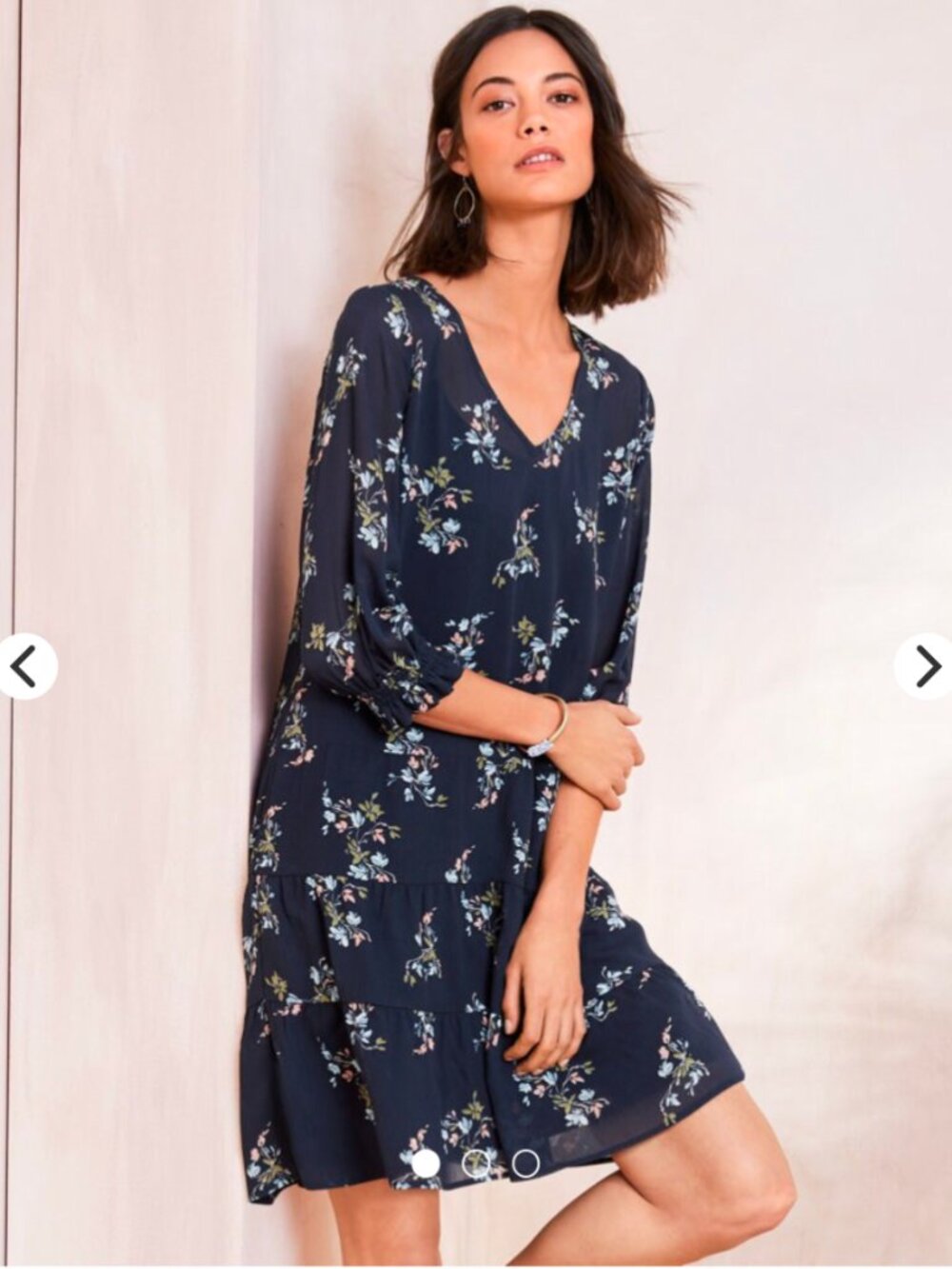 Garnet Hill | Floral Tiered Silk Dress | Size 14 | Navy Blue Multicolor Print